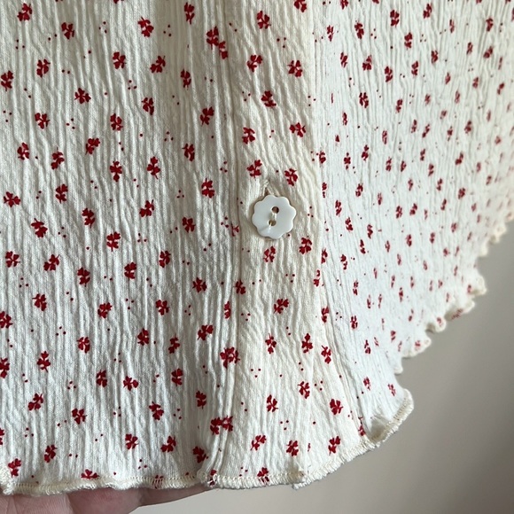 FRNCH Ornella Floral Ruffle Frill Trim Cream V Neck T Shirt S - Picture 11 of 15